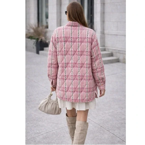 ISABEL MARANT ETOILE $836 Mysen Quilted Cotton Jacket Pink Plaid Sz M Shacket - Picture 4 of 16